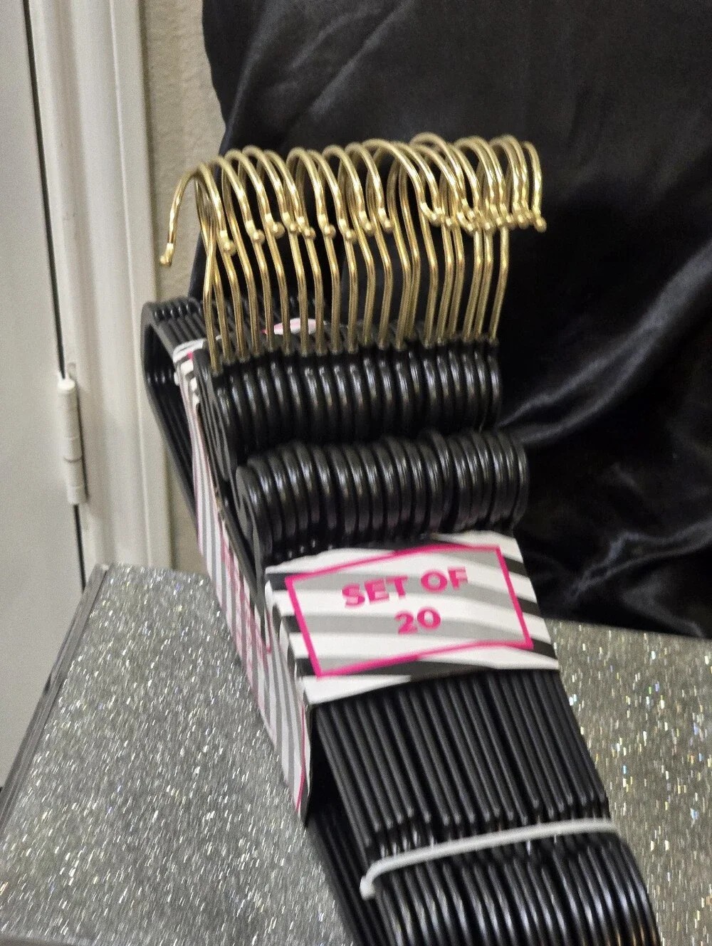 Juicy Couture Notched Shoulder Space Saving Crown Set of 20 Hangers-Black/Gold